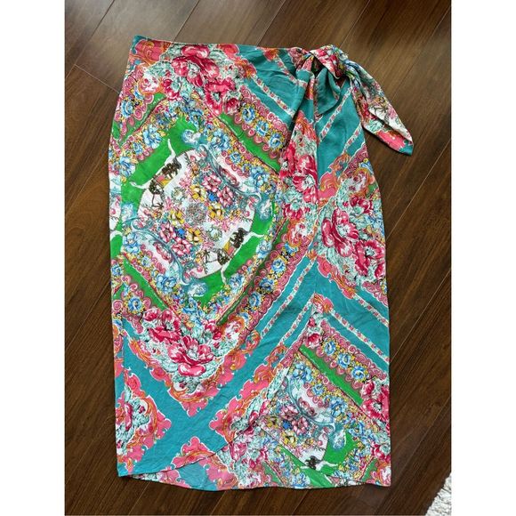 Maeve Anthropologie 14 Bette Silk Turquoise Wrap Skirt - Picture 6 of 6